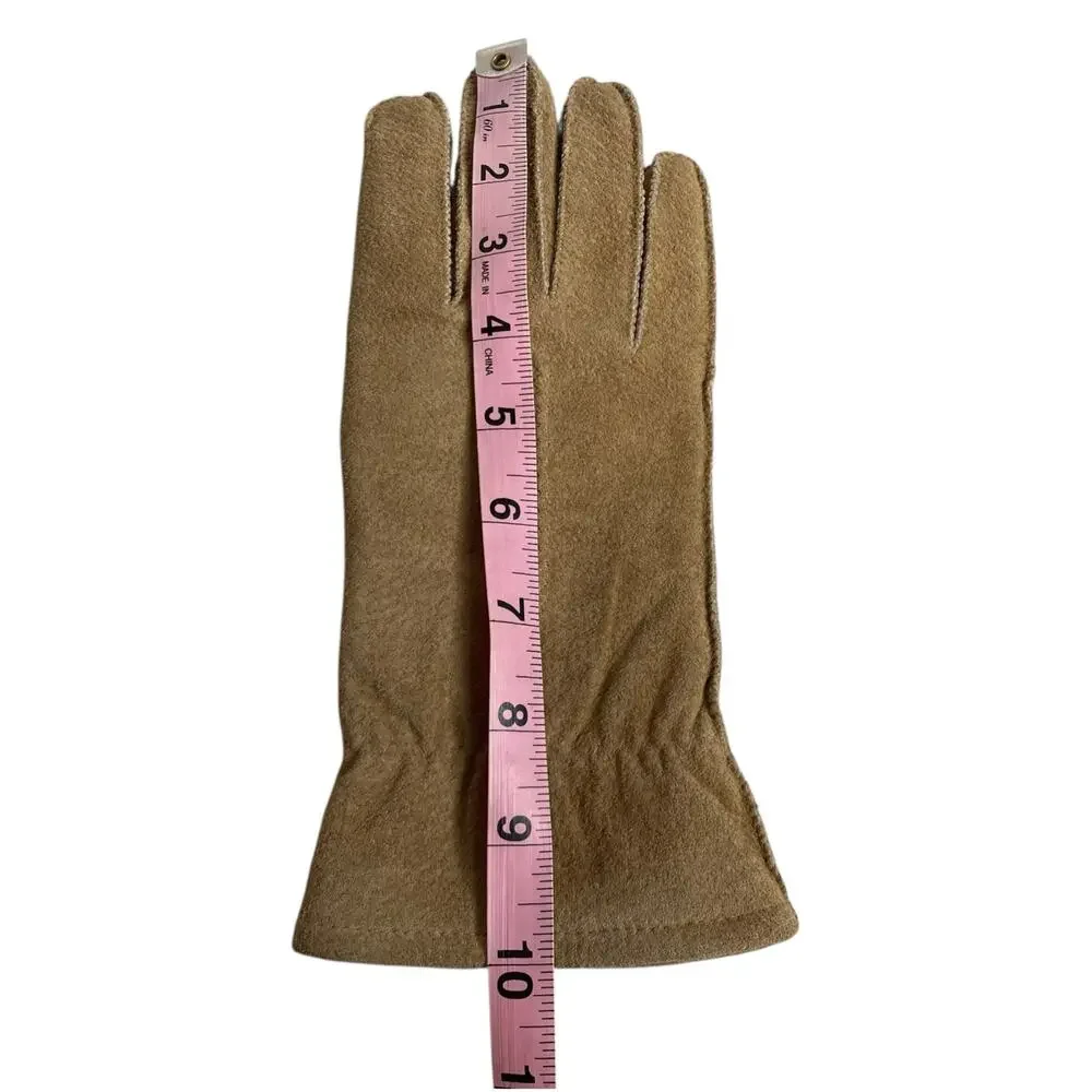 Vintage Suede Gloves Tan Brown Lined Womens XL Luxury Old Money Boho Chic Gift